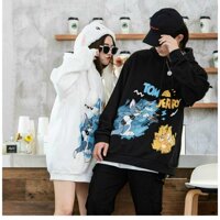 Áo hoodie chống nắng dành cho nam cho nữ và cặp đôi có 2 màu, unisex form rộng in hình mèo và chuột ulzzang 123SHOP - Trắng,L dưới m55, 55kg