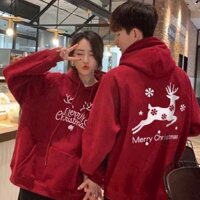 Áo Hoodie Chữ MERRY CHRISTMAS NOEL Kiểu Rộng Unisex Nam Nữ  - Áo Khoác Thun Nỉ màu Đỏ Có Nón Thu Đông