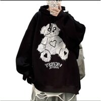Áo hoodie chui dầu chất nỉ ngoại dày dặn from nam bự, áo khoác in hình gấu mặt sẹo trái tim bao chất, áo khoác nam ngầu