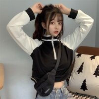 Áo hoodie cổ cao mẫu ngắn cạp cao Jiashucheng Áo khoác mỏng dài tay phong cách Harajuku học sinh phong cách Hàn Quốc rộng rãi xuân thu cho nữ sành điệu Instagram