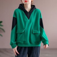 Áo Hoodie Crop top Màu Xanh Lá / Vàng kpop y 2k Cơ Bản vintage xxl Mới Cho Nữ