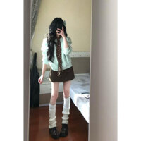 Áo hoodie dài tay hở vai cổ điển mẫu mới mùa xuân 2025 cho nữ áo dài tay kiểu Hàn Quốc chân váy tôn dáng gầy cạp cao cho bé gái