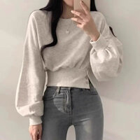 Áo hoodie dáng người nhỏ chui đầu dài tay tôn dáng gầy chít eo cài cúc cổ tròn thiết kế thích hợp mùa thu Hàn Quốc