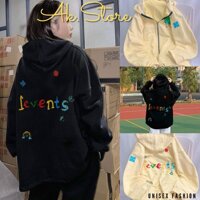 Áo Hoodie dây kéo. Áo khoác Hooide Nam nữ Nỉ ngoại LEVENST 2 Màu - KEM