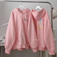 Áo hoodie dây kéo nón to form rộng unisex nam nữ ,nỉ bông cao cấp in chữ ,hình phản quang,sơn loang màu mẫu mới cực đẹp - Hồng - L