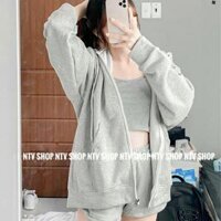 Áo Hoodie Dây Kéo Zip Màu Xám - Hoodie Zipper Xám Trơn - Xám,M