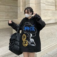 Áo Hoodie Đen Hình Cute Có Nón Mũ 2 Lớp Rộng Unisex - FREESHIP - Khoác Nỉ Thu Đông Chống Nắng Nam Nữ - Đen - L
