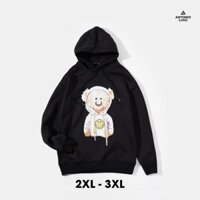 Áo HOODIE đen in hình gấu mặt ngố G01003