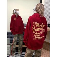 Áo Hoodie Đỏ Dáng Rộng Phong Cách Trung Hoa Năm Mới 2024