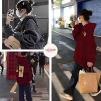 Áo Hoodie Đỏ Đô Noel Unisex Chất Nỉ Ngoại Dáng Rộng Tay Bồng Vintage