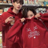 Áo hoodie đỏ Noel Unisex form rộng hoạ tiết merry christmas, chất nỉ bông mềm mịn mát.