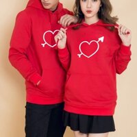 Áo hoodie đỏ Unisex nam nữ in trang trí hình bắn tim