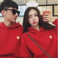 Áo hoodie đỏ Unisex nam nữ in trang trí hình trái tim