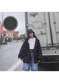 ÁO Hoodie Form Rộng Dây Kéo OHOH Nam Nữ - Đen