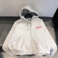 ÁO Hoodie Form Rộng Dây Kéo OHOH Nam Nữ - Trắng