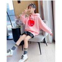 Áo hoodie form rộng, lót nỉ cho bé gái mập (3 - 12 tuổi, 20-45kg)☑️ áo dài tay dày ấm size đại 30kg 35kg 40kg