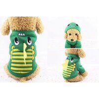 Áo hoodie giữ nhiệt cho chó mèo bằng nỉ bông có mũ hình khủng long xanh sún răng