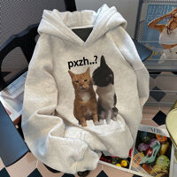 Áo Hoodie in hình cặp đôi mèo con dễ thương có mũ trùm đầu mùa thu đông - phong cách áo hoodie cặp đôi