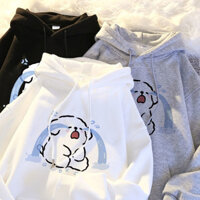 Áo Hoodie in hình Maltese Cặp đôi mùa đông mới phong cách Hàn Quốc Ins Áo khoác chui đầu dài tay dáng rộng hợp thời trang