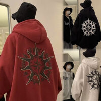 Áo hoodie in màu đỏ cổ điển kiểu Mỹ Áo khoác có mũ trùm đầu hợp thời trang Hip Hop có dây kéo
