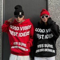 Áo Hoodie In Nổi GOOD VIBES Tay Phồng Kiểu Rộng Unisex -  Áo Khoác Tay Dài  Thun Len Nỉ Top Nam Nữ Jacket Đen Trắng