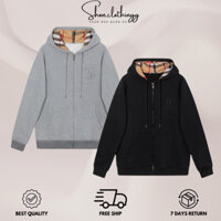 Áo Hoodie khóa kéo BBR phối họa tiết nón sọc caro - Áo khoác chất vải Nỉ logo THÊU Nổi - Mẫu 1
