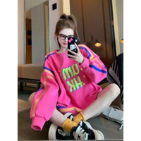 Áo hoodie không mũ Cổ Tròn Kiểu Mỹ Áo chui đầu rộng rãi lót nhung dày dặn thu đông cho nữ