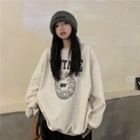 Áo Hoodie Không Mũ Dày Dặn Có Lót Nhung Rộng Rãi In Hình Mẫu Mới Mùa Thu Đông Cho Nữ