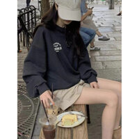 Áo hoodie không mũ phong cách Hàn Quốc áo khoác trẻ trung phong cách phương Tây dễ phối rộng rãi cho nữ phong cách Hàn Quốc cảm giác thiết kế mùa thu