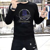Áo hoodie không mũ phong cách Hồng Kông mùa xuân và mùa thu, trang phục cặp đôi unisex, áo thun dài tay cổ tròn rộng rãi cho sinh viên, phong cách nam