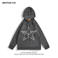 Áo hoodie len nam nữ Unisex thêu hình ngôi sao, Sweater phối mũ dệt kim hottrend phong cách boy phố Hàn Quốc 6779