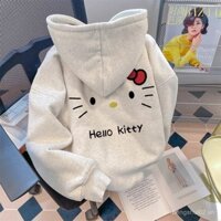Áo hoodie liền mũ mèo kitty dễ thương thiết kế kiểu Nhật Áo khoác ngọt ngào trẻ trung phong cách Tây rộng rãi lót nhung cho nữ CMN9