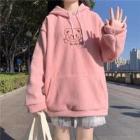 Áo Hoodie lông cừu màu hồng sang trọng dành cho nữ Nhật Bản Áo khoác ngọt ngào dễ thương mùa thu đông mới