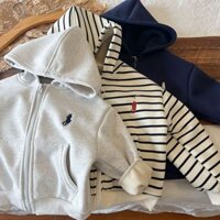 Áo hoodie lót nhung cho bé trai Áo Khoác Cardigan có khóa kéo sọc liền mũ nhung mỏng mẫu mới mùa thu cho bé gái và trẻ em