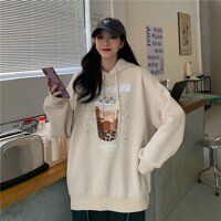 Áo Hoodie LY TRÀ SỮA Form rộng Unisex Nam Nữ Couple Chất Nỉ Bông Mịn Ulzzang KUN - KEM,M
