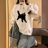Áo hoodie màu xám Áo nữ mùa xuân thu phong cách mỏng phiên bản Hàn Quốc dáng rộng phong cách lười biếng in hình mèo dài tay Hàng châu Âu Trung dài