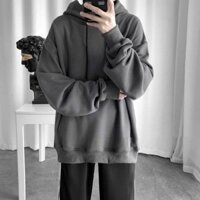 Áo hoodie màu xám from rộng nỉ ngoại unisex
