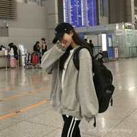 Áo hoodie mỏng cho nữ, áo khoác cardigan mới có khóa kéo mùa thu 2024, phong cách Hàn Quốc, áo thể thao rộng rãi cho sinh viên