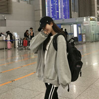 Áo hoodie mỏng cho nữ, áo khoác cardigan mới có khóa kéo mùa thu 2024, phong cách Hàn Quốc, áo thể thao rộng rãi cho sinh viên