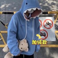 Áo hoodie mũ cá mập dành cho cặp đôi có áo hoodie lông cừu rộng