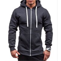 Áo Hoodie nam có khóa kéo dài tay cổ điển màu trơn Áo khoác Cotton mỏng Áo khoác có túi Kangaroo