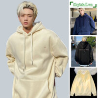 Áo hoodie nam Da Lộn Thêu Chữ Thời Trang áo hoodie nữ Màu Trơn áo hoodie form rộng đen phong cách Hàn Quốc áo hoodie cặp