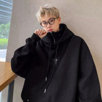 Áo hoodie nam nữ cổ cao dáng rộng phối khóa kéo thời trang kiểu Ninja, áo nỉ hoodie Retro Mỹ, áo khoác hoodie hot 2024