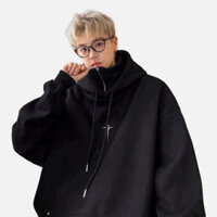 Áo hoodie nam nữ cổ cao dáng rộng phối khóa kéo thời trang kiểu Ninja, áo nỉ hoodie Retro Mỹ, áo khoác hoodie hot 2025