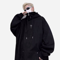 Áo hoodie nam nữ cổ cao dáng rộng phối khóa kéo thời trang kiểu Ninja, áo nỉ hoodie, áo khoác hoodie ziP