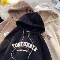 Áo Hoodie Nam Nữ In Chữ FORTUNATE Unisex - Áo khoác From Rộng Nỉ Bông Có Mũ Hai lớp Phong Cách Ullzang