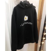 Áo hoodie nam nữ in hoa cúc - Đen,Freesize