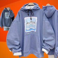 Áo Hoodie Nam Nữ Nỉ Bông Dày Dặn Hàng QC Áo Khoác Hoodie Nỉ Couple Đôi SWEATER in PHỒNG HAPPY - Kem