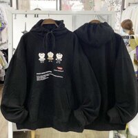 Áo hoodie nam nữ thun nỉ ngoại in hoạt hình 3 chú gấu siêu đáng yêu - đen,Free Size dưới 70kg