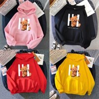 Áo hoodie nỉ bé gái Con Xinh hình in GẤU HI,thời trang thu đông cho bé từ 14kg-48kg